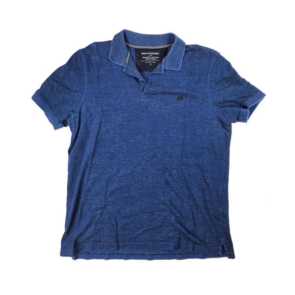 Banana Republic Blue Organic Cotton Elephant Logo Pique Polo Shirt Men's Size L